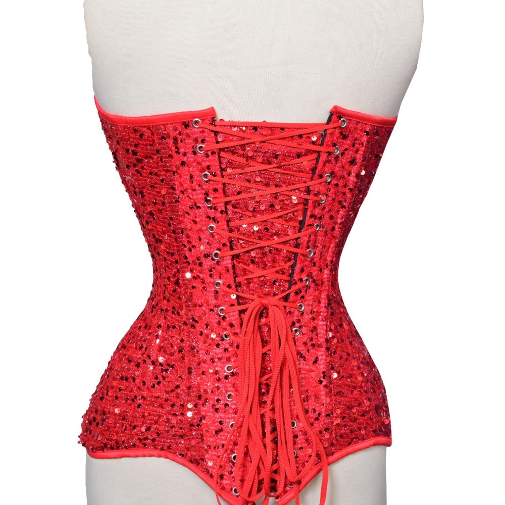 Red Sequin Lace-Up Corset